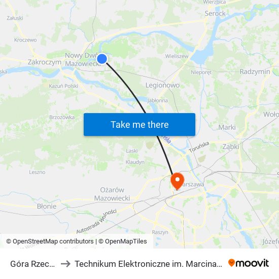 Góra Rzeczna 01 to Technikum Elektroniczne im. Marcina Kasprzaka nr 36 map