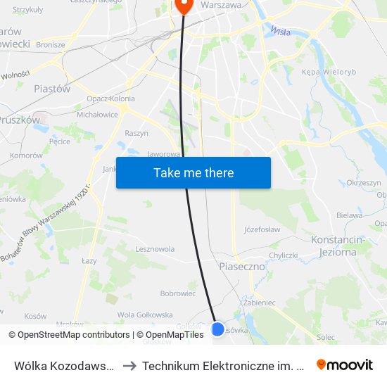 Wólka Kozodawska Cmentarz 02 to Technikum Elektroniczne im. Marcina Kasprzaka nr 36 map