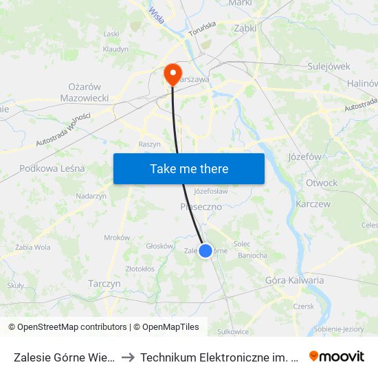 Zalesie Górne Wiekowej Sosny 01 to Technikum Elektroniczne im. Marcina Kasprzaka nr 36 map