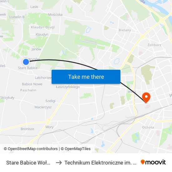 Stare Babice Wołodyjowskiego 02 to Technikum Elektroniczne im. Marcina Kasprzaka nr 36 map