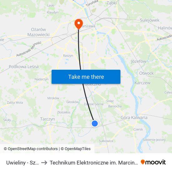 Uwieliny - Szkoła 01 to Technikum Elektroniczne im. Marcina Kasprzaka nr 36 map