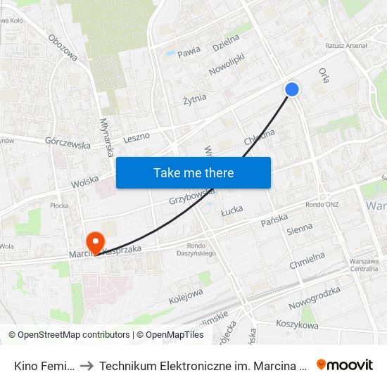 Kino Femina to Technikum Elektroniczne im. Marcina Kasprzaka nr 36 map