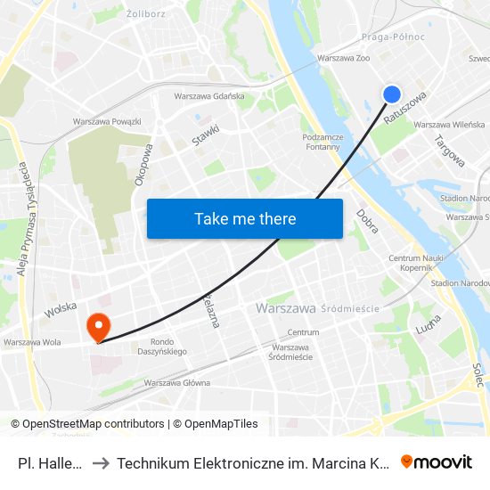 Pl. Hallera 01 to Technikum Elektroniczne im. Marcina Kasprzaka nr 36 map