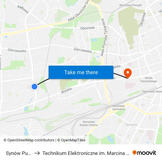 Synów Pułku 04 to Technikum Elektroniczne im. Marcina Kasprzaka nr 36 map