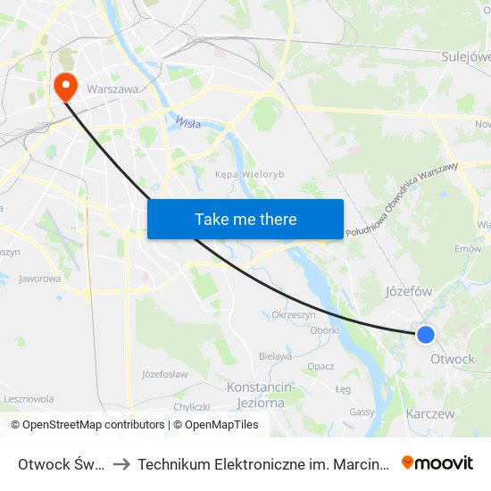 Otwock Świder 01 to Technikum Elektroniczne im. Marcina Kasprzaka nr 36 map