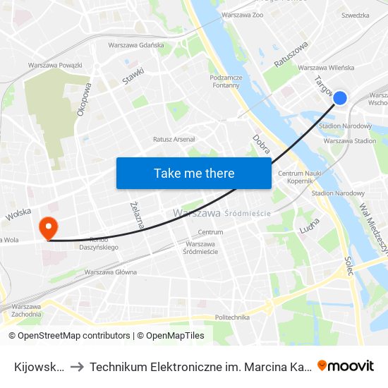 Kijowska 04 to Technikum Elektroniczne im. Marcina Kasprzaka nr 36 map