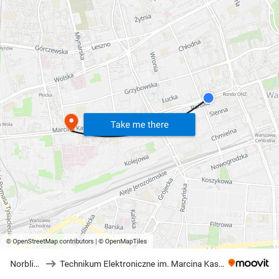 Norblin 03 to Technikum Elektroniczne im. Marcina Kasprzaka nr 36 map