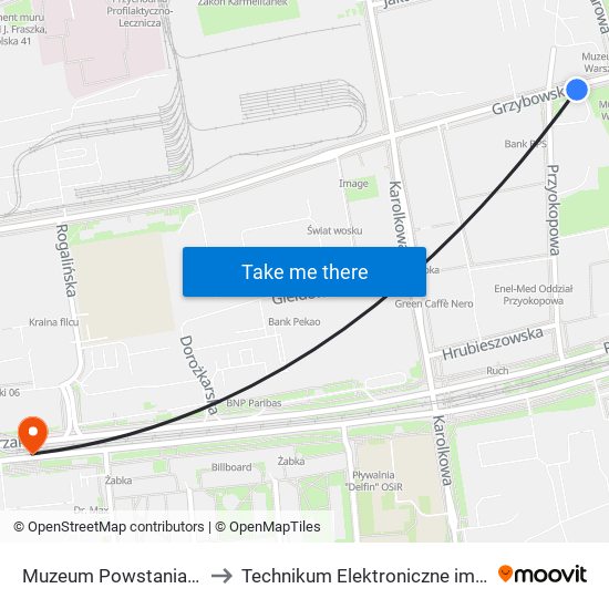 Muzeum Powstania Warszawskiego 01 to Technikum Elektroniczne im. Marcina Kasprzaka nr 36 map