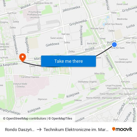 Rondo Daszyńskiego to Technikum Elektroniczne im. Marcina Kasprzaka nr 36 map