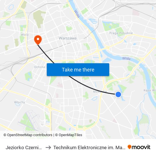 Jeziorko Czerniakowskie 01 to Technikum Elektroniczne im. Marcina Kasprzaka nr 36 map