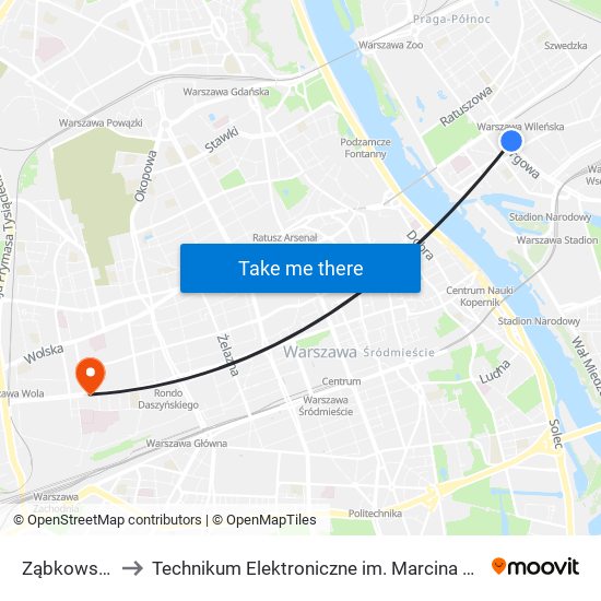 Ząbkowska 06 to Technikum Elektroniczne im. Marcina Kasprzaka nr 36 map