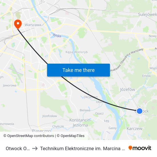 Otwock Orla to Technikum Elektroniczne im. Marcina Kasprzaka nr 36 map