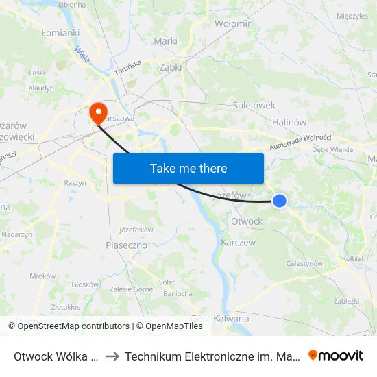 Otwock Wólka Mlądzka 04 to Technikum Elektroniczne im. Marcina Kasprzaka nr 36 map