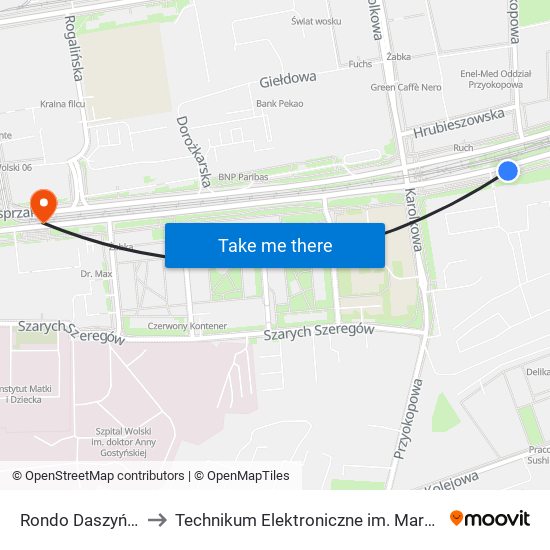 Rondo Daszyńskiego 09 to Technikum Elektroniczne im. Marcina Kasprzaka nr 36 map