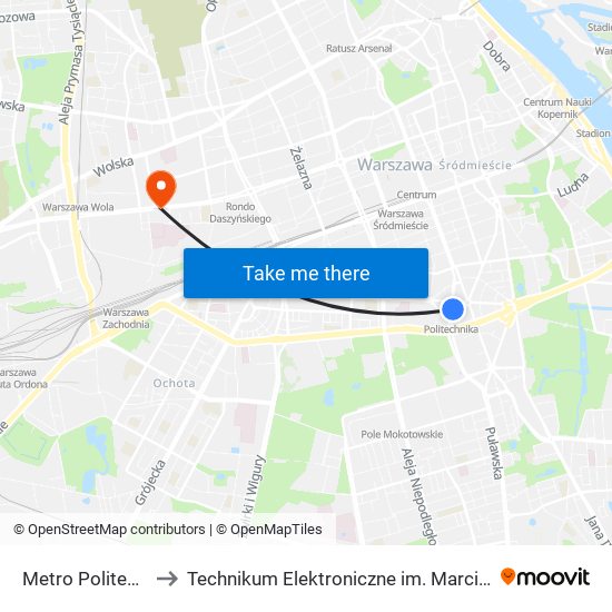 Metro Politechnika to Technikum Elektroniczne im. Marcina Kasprzaka nr 36 map