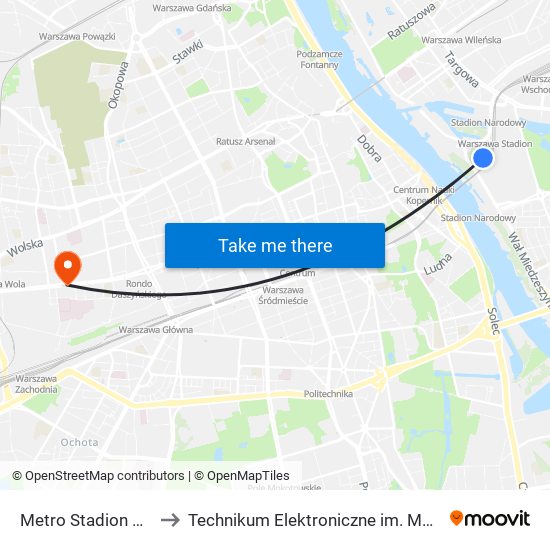 Metro Stadion Narodowy 07 to Technikum Elektroniczne im. Marcina Kasprzaka nr 36 map