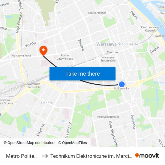 Metro Politechnika 12 to Technikum Elektroniczne im. Marcina Kasprzaka nr 36 map