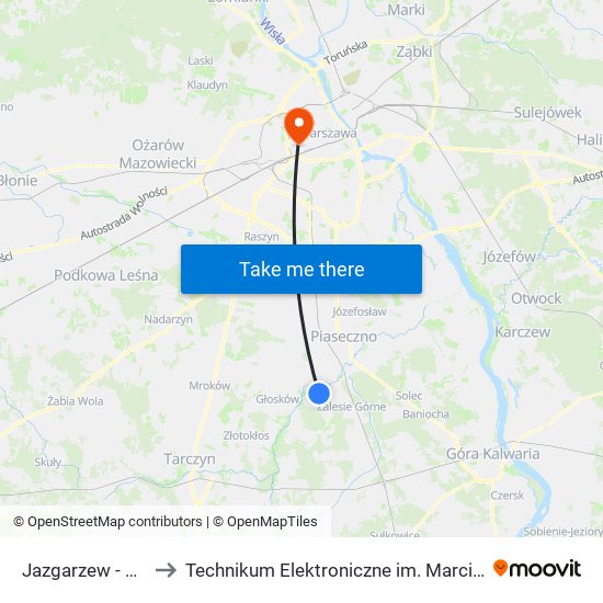 Jazgarzew - Szkoła 01 to Technikum Elektroniczne im. Marcina Kasprzaka nr 36 map