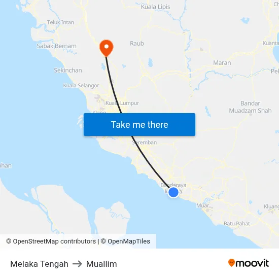 Melaka Tengah to Muallim map