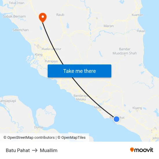 Batu Pahat to Muallim map