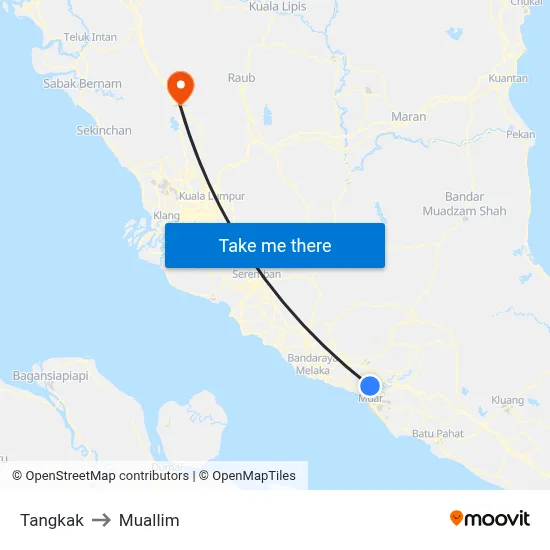 Tangkak to Muallim map