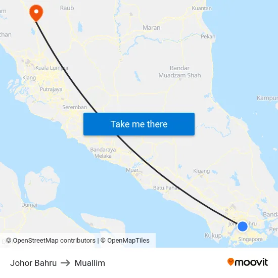 Johor Bahru to Muallim map
