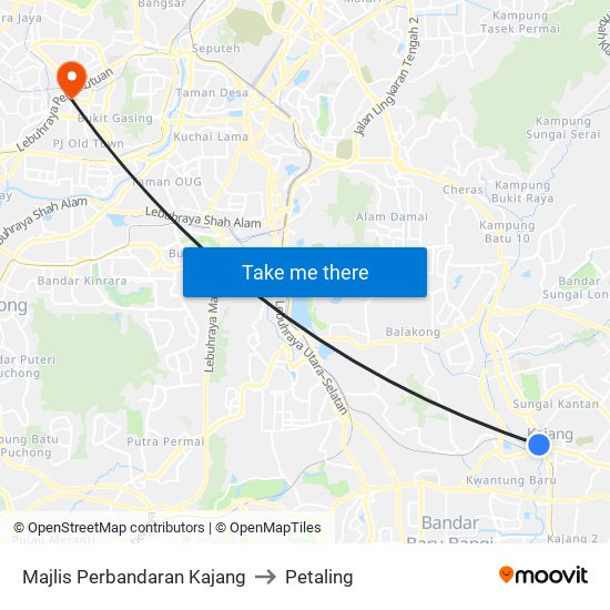Majlis Perbandaran Kajang to Petaling map