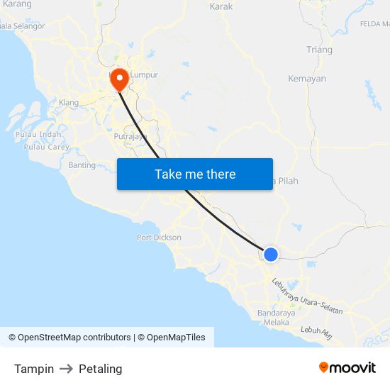 Tampin to Petaling map