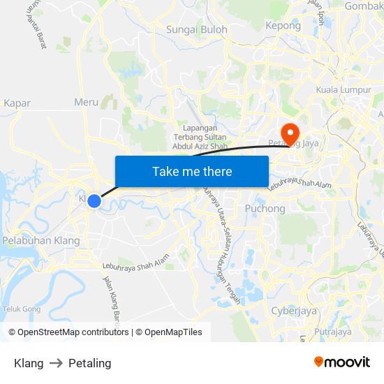 Klang to Petaling map