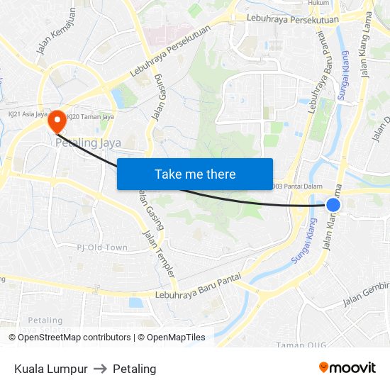 Kuala Lumpur to Petaling map