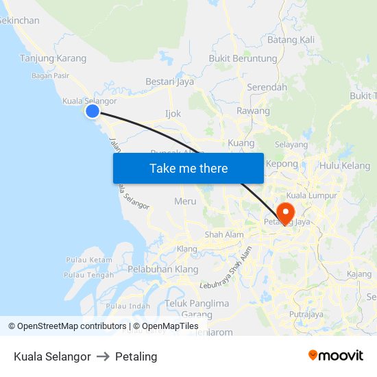 Kuala Selangor to Petaling map