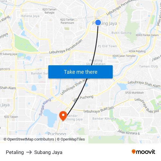 Petaling to Subang Jaya map