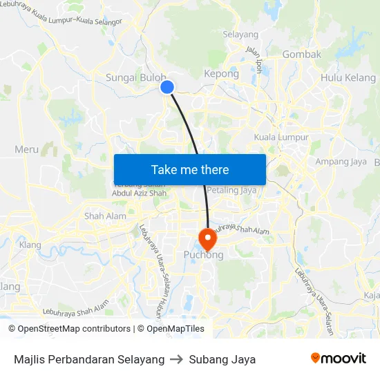 Majlis Perbandaran Selayang to Subang Jaya map
