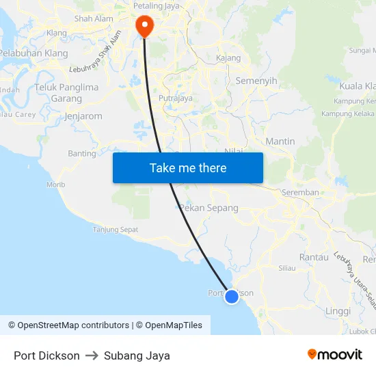 Port Dickson to Subang Jaya map