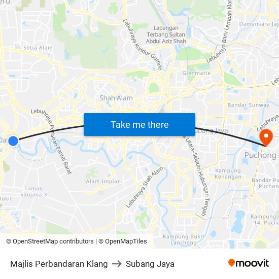 Majlis Perbandaran Klang to Subang Jaya map