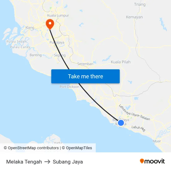 Melaka Tengah to Subang Jaya map