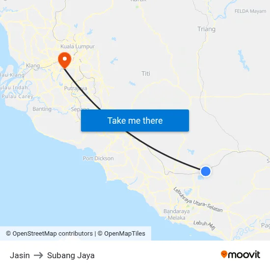 Jasin to Subang Jaya map