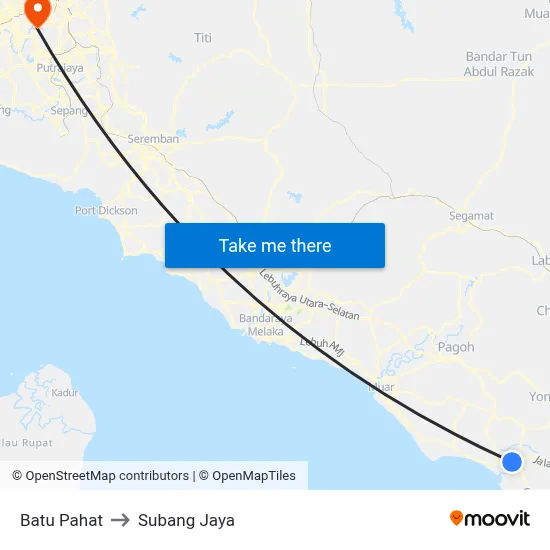 Batu Pahat to Subang Jaya map