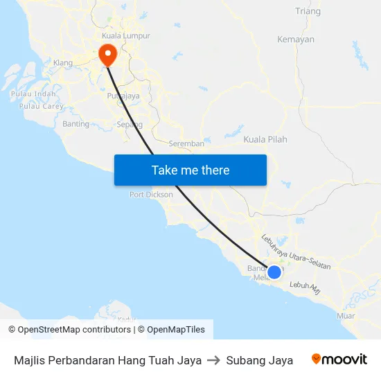 Majlis Perbandaran Hang Tuah Jaya to Subang Jaya map