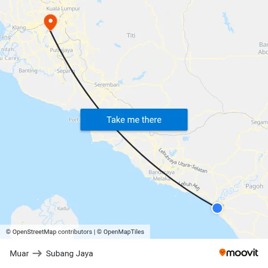 Muar to Subang Jaya map
