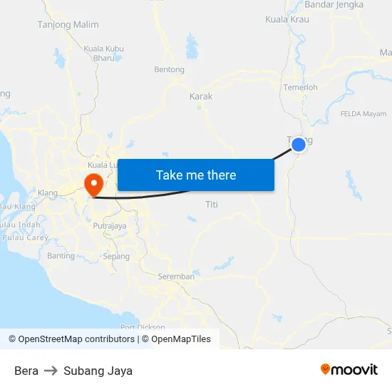 Bera to Subang Jaya map