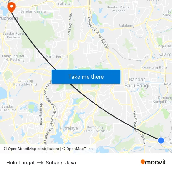 Hulu Langat to Subang Jaya map