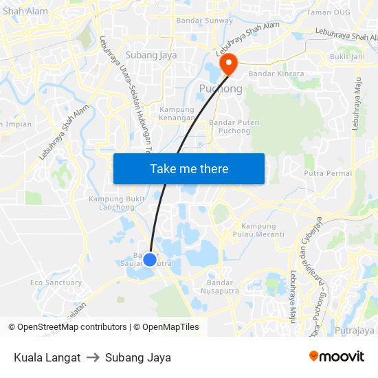 Kuala Langat to Subang Jaya map