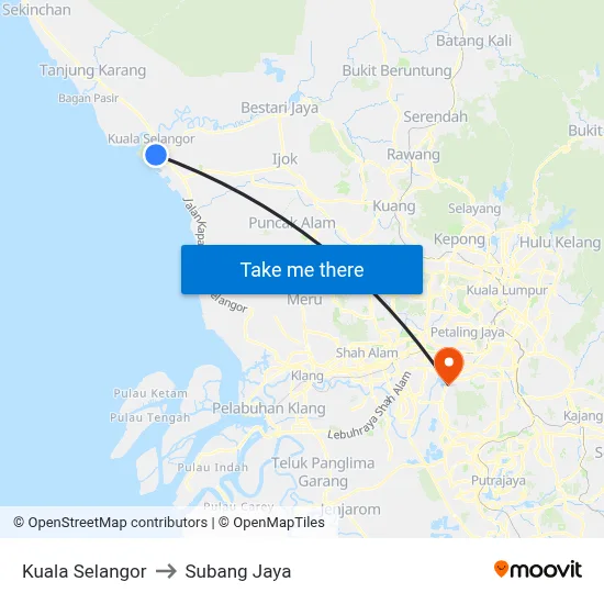 Kuala Selangor to Subang Jaya map