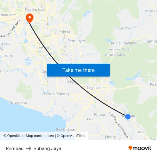 Rembau to Subang Jaya map