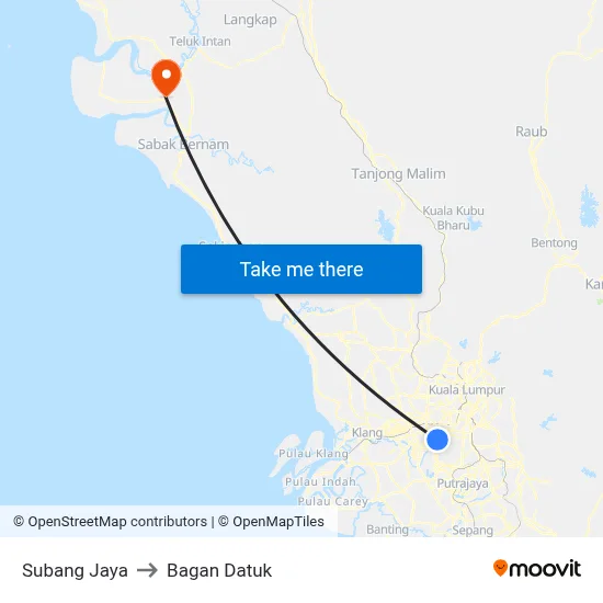 Subang Jaya to Bagan Datuk map