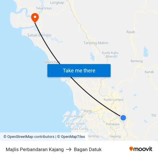 Majlis Perbandaran Kajang to Bagan Datuk map