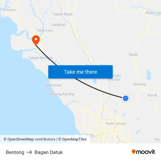 Bentong to Bagan Datuk map