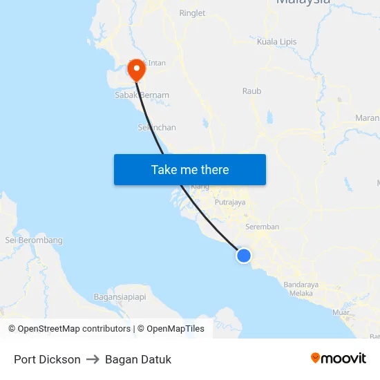 Port Dickson to Bagan Datuk map