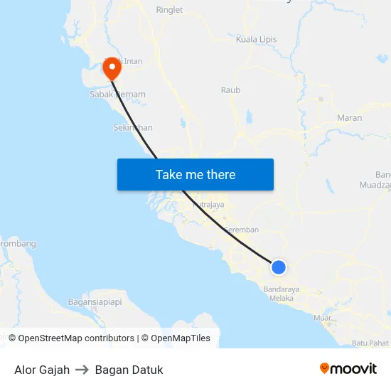 Alor Gajah to Bagan Datuk map